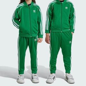 adidas Green Kids Track Jacket & Pants with White Stripes